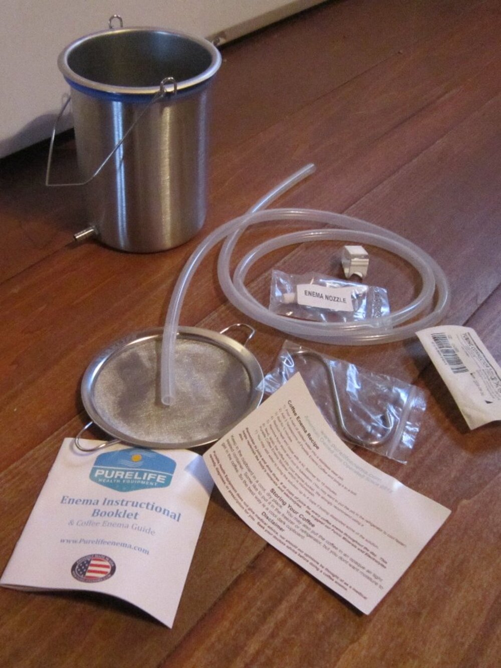 Stainless Steel Enema Kit 304 USA Made, Silicone Tubing 2.2 Quart PureLife